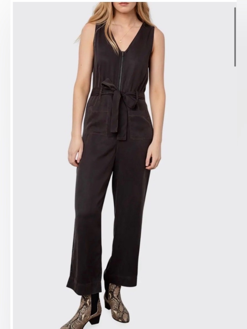 Rails Luke Belted Zip-Front Belted Coal Black Jumpsuit Size Large